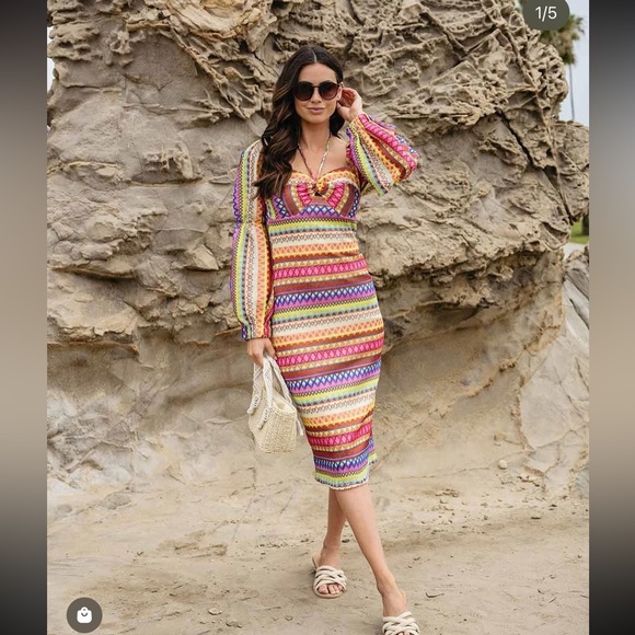 NWT Good People Design Embroidered Rainbow Midi Dress Sizs Medium - Picture 1 of 13